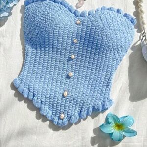 Ruffle Trim Cropped Knit Top